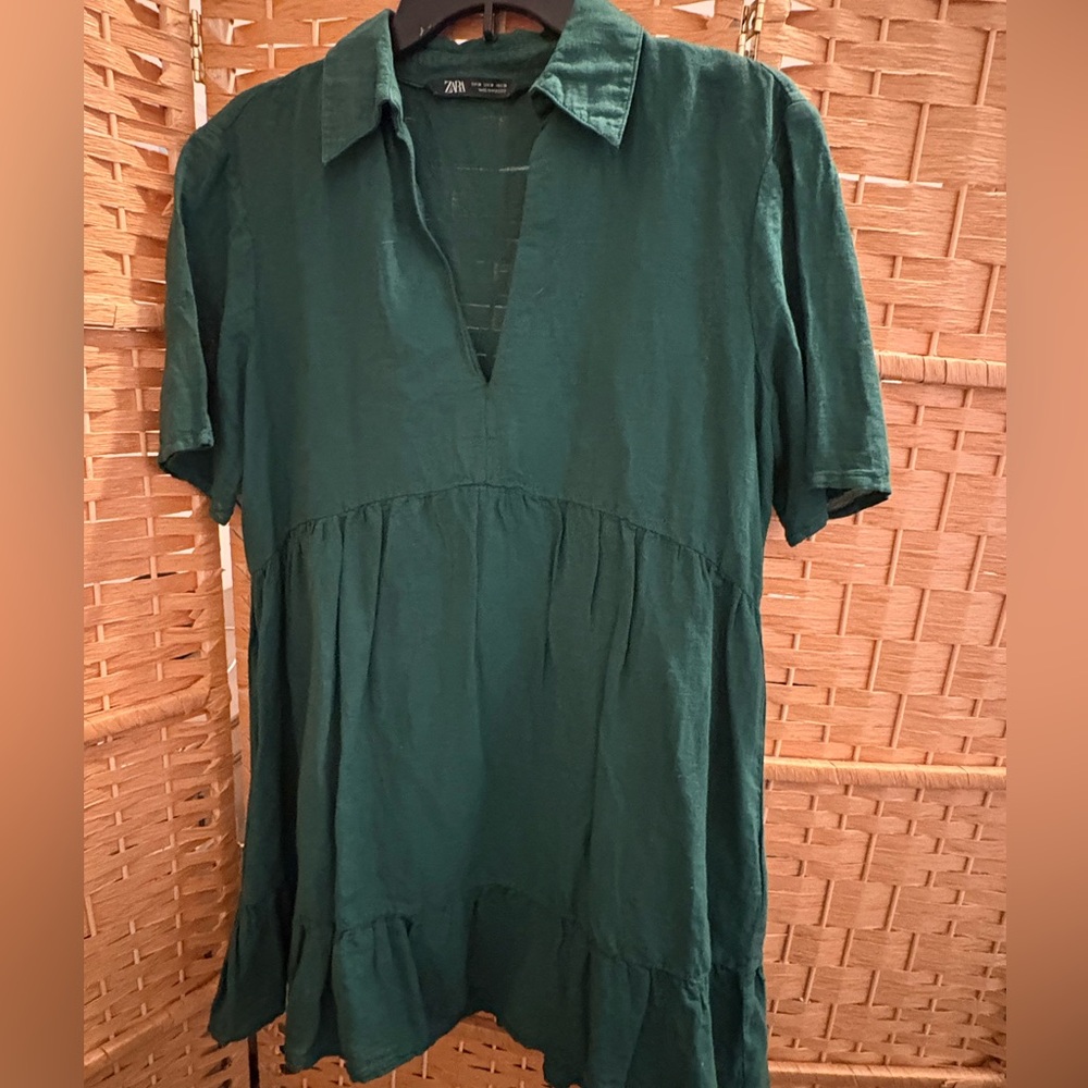 Zara collared T-shirt ruffled green dress